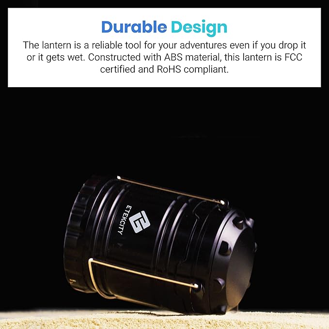 Etekcity Camping Lanterns for Power Outages 4 Pack, Flashlight for Camping Essentials, Survival Kit and Gear, Hurricane Preparedness Items, Emergency Led Battery Operated Lights, Black