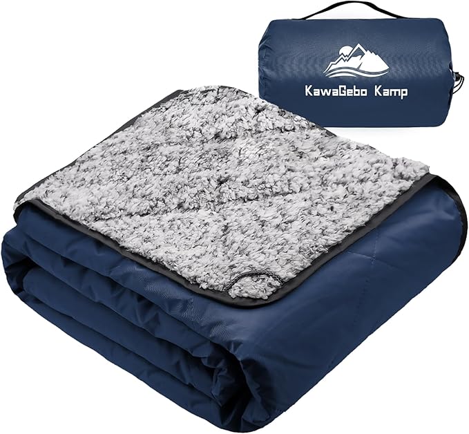 Sherpa Warm Outdoor Camping Blanket - Waterproof Stadium Blanket for Cold Weather, Camp, Sports Mom and Concert - Camping Quilt 80" X 58" (Blue)