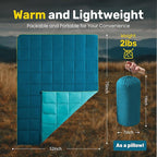UNIKOME Outdoor Packable Camping Blanket, Lightweight Travel Blanket, Dual-Sides Waterproof Puffy Down Alternative Blanket with Snap Clasps, 75"×52", Lake Blue&Sky Blue