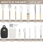 Camping Accessories Kitchen Cooking Utensils Set - Portable Outdoor Camp Cookware Set, Silicone Camper Essentials Gear Must Have Supplies for Travel RV BBQ Grill Picnic Hiking