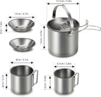 Lixada 5PCS Camping Cookware Set Stainless Steel 1.2L Camping Pot with 2 Cups & 2 Bowls, Lightweight Portable Backpacking Pot with Foldable Handles & Lid for Outdoor Cooking Hiking Picnic