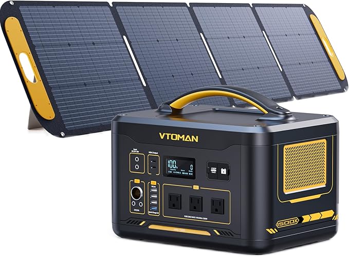 VTOMAN Jump 1500X Portable Power Station with 200W Solar Panel, 1500W/828Wh LiFePO4 Battery Solar Generator with 1500W Constant-Power, PD 100W Type-C, Capacity Expandable for Camping, Home Backup