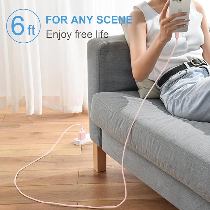iPhone 17 16 15 Charger Fast Charging 3+3Pack 20W USB C Wall Charger with 6FT Fast Charging Cable Compatible with iPhone 17/17 Air/17 Pro/17 Pro Max/iPhone 16/15 Series, iPad Pro/AirPods -Pink