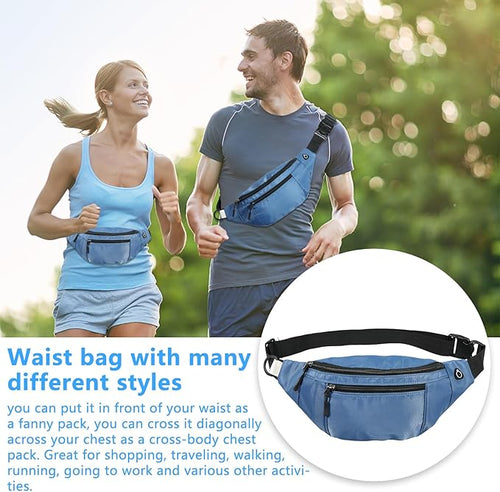 1PCS Crossbody Fanny Pack Large Capacity Waist Bag with 4-Zipper Pockets Adjustable Strap Fanny Packs Waterproof Oxford Cloth Travel Belt Bag for Outdoor Shopping Travel Men Women,Blue