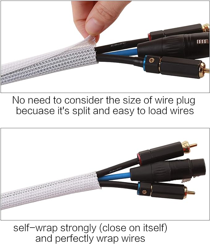 Alex Tech 25ft - 3/4 inch Cord Protector Wire Loom Tubing Cable Sleeve Split Sleeving for USB Cable Power Cord Audio Video Cable - Protect Cat from Chewing Cords - White