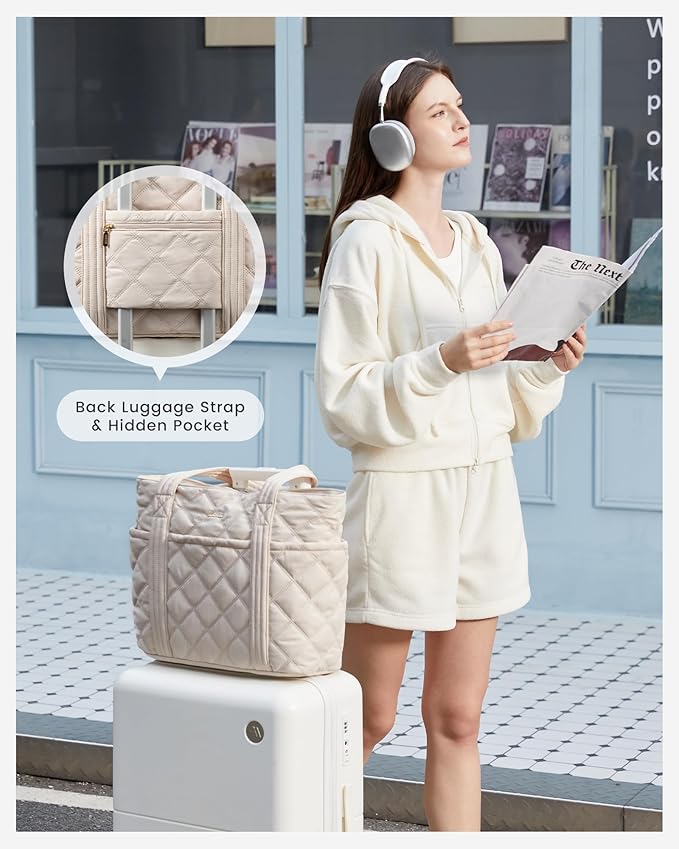 LOVEVOOK Puffer Tote Bag for Women, Puffy Work Handbag, Travel Shoulder Carry On Bag with Zipper for Teacher Nurse Gym