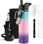 Insulated Water Bottle 24oz, Triple Wall Vacuum Stainless Steel (Cold for 48 Hrs, Hot for 24Hrs), Leak Proof & Non-BPA, 24oz Hydro Water Flask with Paracord Handle & Straw Spout Lids