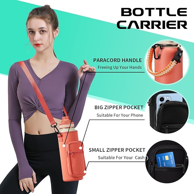 40 oz Stainless Steel Water Bottles with Straw and Auto Spout Lids, Wide Mouth Metal Thermo Bottles for Gym, Leak Proof & BPA-Free Water Flask Jug with Paracord Handle & Carrier Bag with Strap