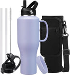 40 oz Tumbler with Handle, Insulated Water Bottle with Straw - Auto Spout Lid, Carrier Pouch, Purple Metal Thermal Hydro Travel Coffee Mug Flask for Car Cup Holder, Keep Cold 48H Hot 24H