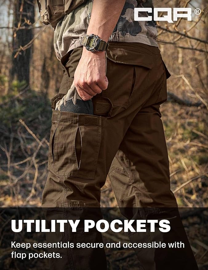 CQR Men's Tactical Pants, Water Resistant Ripstop Cargo Pants, Lightweight EDC Work Hiking Pants, Outdoor Apparel