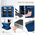 EAGLE PEAK Double Outdoor Folding Camping Table with Large 3-Tier Storage Organizer and Side Pockets, Easy Set Up Portable Aluminum Camping Kitchen, Blue