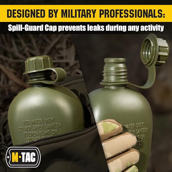 M-Tac Canteen Water Bottle - 1 Quart Water Canteen (34 Oz/1L) - Tactical Water Bottle for Military Hiking Camping Survival (Olive)