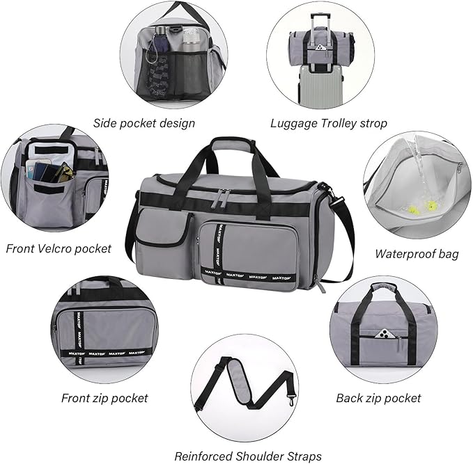 MAXTOP Gym Bag for Women Men Travel Duffle Bag Large Capacity Carry On Weekender Overnight Bag With Shoe Compartment Gym Tote Dry Wet Separation Duffel Bag for Travel