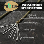 TECEUM 5/32" Paracord Rope 1000 – 1000ft / 200ft / 100ft / 50ft – Tactical Parachute Cord 4mm – 45+ Colors – Nylon String for Survival & Camping Gear – Stripe Cord for Survival – Utility Rope