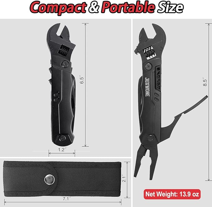 19-in-1 Multitool Wrench – Stainless Steel Adjustable Wrench with Pliers, Knife, Wire Cutter, Saw, Screwdrivers – Compact EDC Pocket Tool for Camping, DIY Repairs, Gift for Men