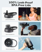 64 oz Insulated Water Bottle with Straw and Lid, Half Gallon Stainless Steel Cup with Handle,Leakproof Metal Travel Jug Flask Mug Tumbler Cup With Carry Pouch and Brush,Keep Cold & Hot,Grey