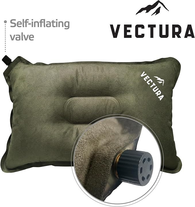 Self-Inflating Camping Pillow – Lightweight & Compact Backpacking Pillow for Hiking, Travel & Outdoor Use – Comfortable Inflatable Pillow for Sleeping – Size 45 x 30 cm (Olive Green)