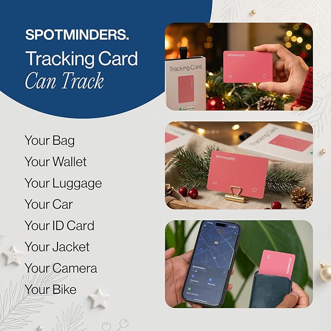 SPOTMINDERS Apple MFi Certified Wallet Tracker for Valentines Day Gifts for Women (iOS Only) Works with Apple Find My IP68 Rechargeable Tracking Card 0.07in Slim iPhone Item Finder for Luggage, Purse