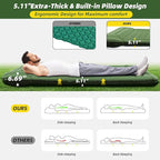 Sleeping Pad for Camping, 32.68 Inch Extra Wide Inflatable Camping Mat with Pillow and Built-in Foot Pump, Air Mattress 5.11 Inch Extra Thick for Tent (Army Green)