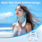 Portable Neck Fan, 8000mAh 18Hrs Long-Lasting, Hands Free 360° Cooling, 3-Speed LED Display, Adjustable to Wear, Quiet Rechargeable Personal Fans for Office/Travel/Outdoor Gift for Women Men