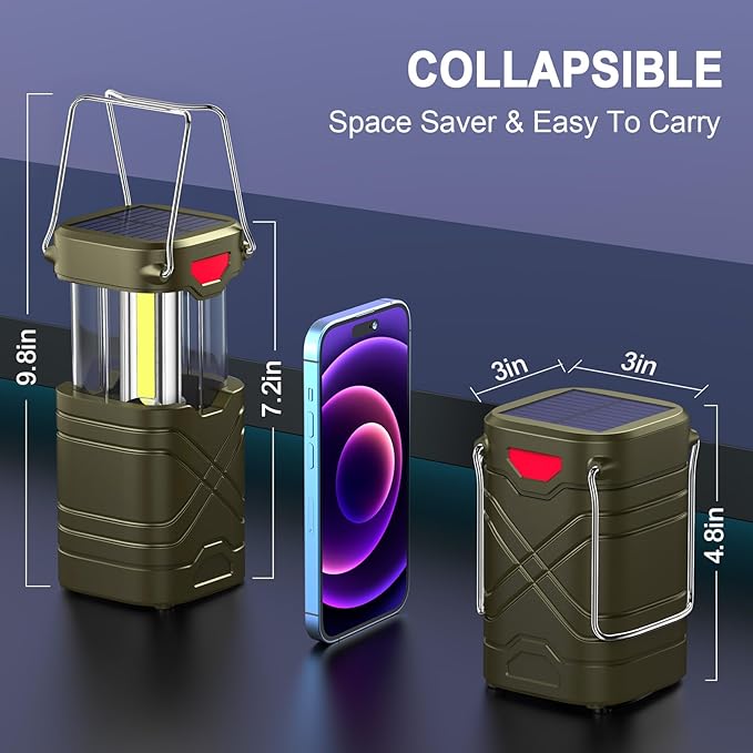 LETMY 4 Pack Camping Lantern, Rechargeable LED Lanterns, Solar Lantern Battery Powered Hurricane Lanterns Flashlight with 3 Powered Ways & USB Cable for Emergency, Power Outage, Hurricane Supplies