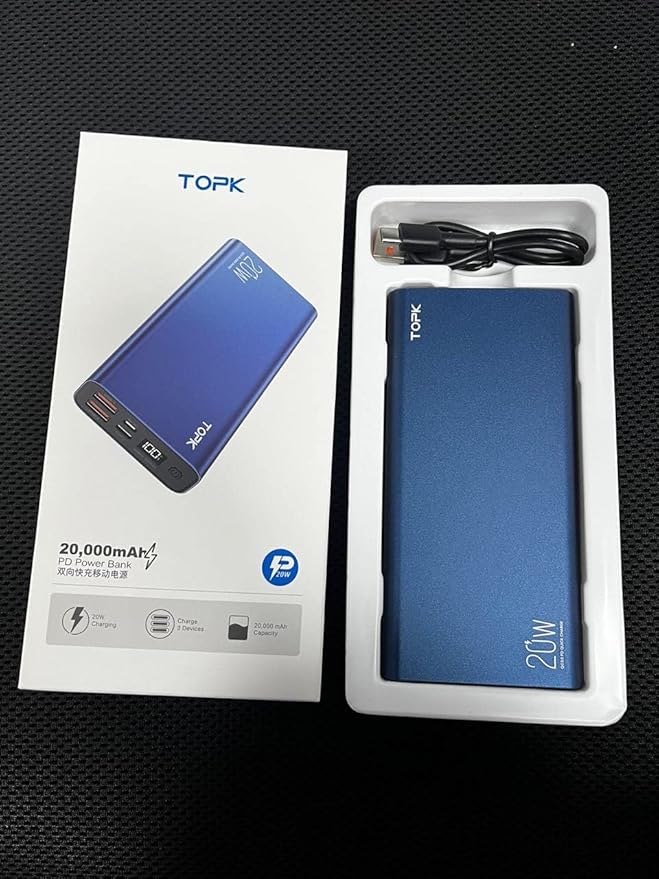 TOPK Portable Charger 20000mAh, Power Bank USB C 20W Fast Charging LED Display External Battery Pack Compatible with iPhone 13 12 11 Xs Samsung Google iPad etc.[2022 Version]