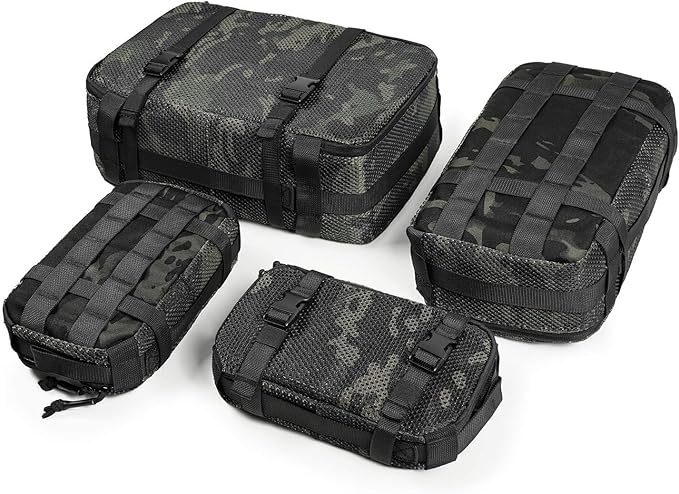 4 Set Tactical Packing Cubes ，Compressible Mesh Duffle Storage Bag,Portable Edc Molle Pouch Organizer.