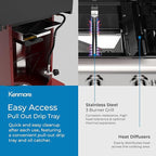 Kenmore 3-Burner Outdoor BBQ Grill | Liquid Propane Barbecue Gas Grill with Folding Sides, PG-A4030400LD-RD, Pedestal Grill with Wheels, 30000 BTU, Red