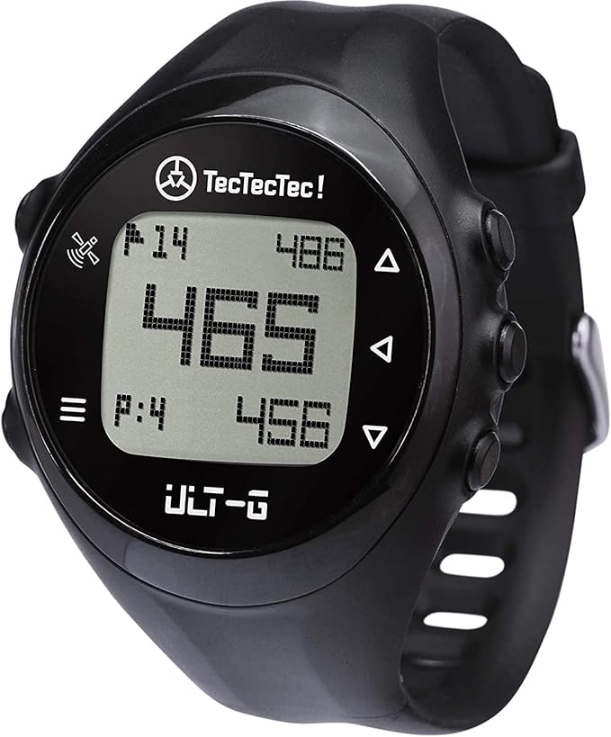 TecTecTec ULT-G Stylish, Lightweight and Multi-Functional Golf GPS Watch, Durable Wrist Band with LCD Display, Worldwide Preloaded Courses - Black