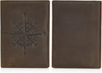 Polare Slim RFID Blocking Leather Passport Holder Travel Bifold Wallet For Men(Dark Brown Compass)