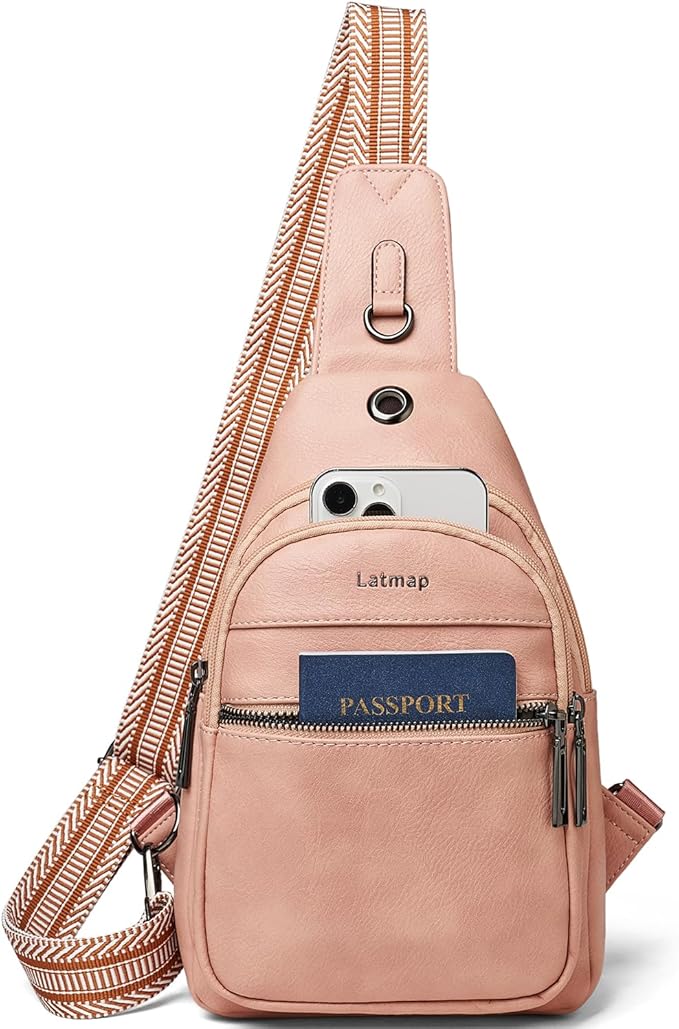 7L Sling Bag For Women Faux Leather Anti Theft Small Casual Daypack Backpack Fanny Pack Crossbody Chest Bags Purse Waterproof Light Pink