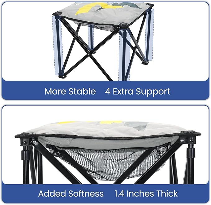 Padded Camping Stool, 18 Inch Oversized Camping Foot Rest, 500lb Camping Chairs Outdoor Footstool Portable Camping Ottoman for Camping Gardening Fishing w/Storage Net Carry Bag (2, Grey)