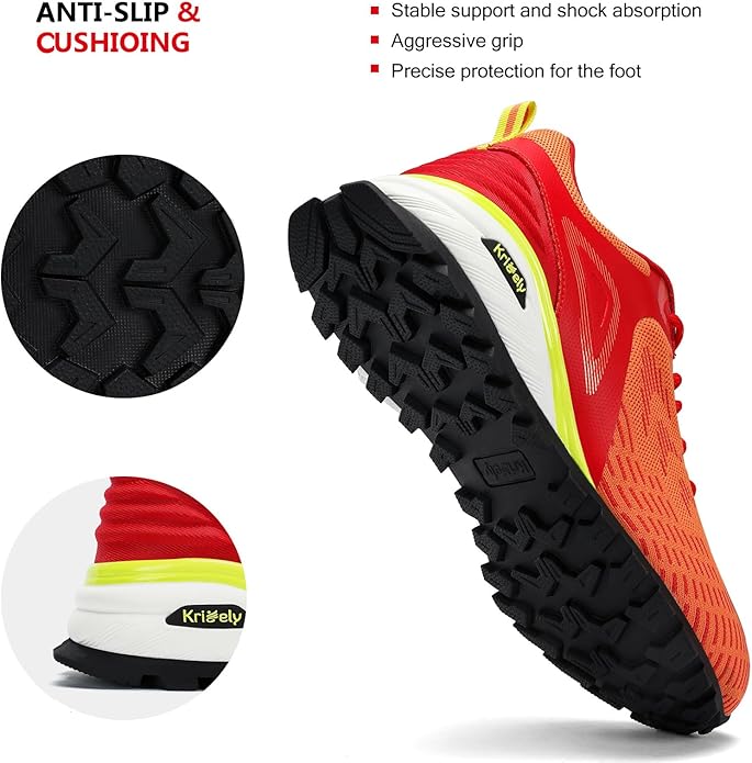 Kricely Men's Trail Running Shoes Non Slip Hiking Shoes Tennis Shoes Fashion Sneakers Workout Footwear