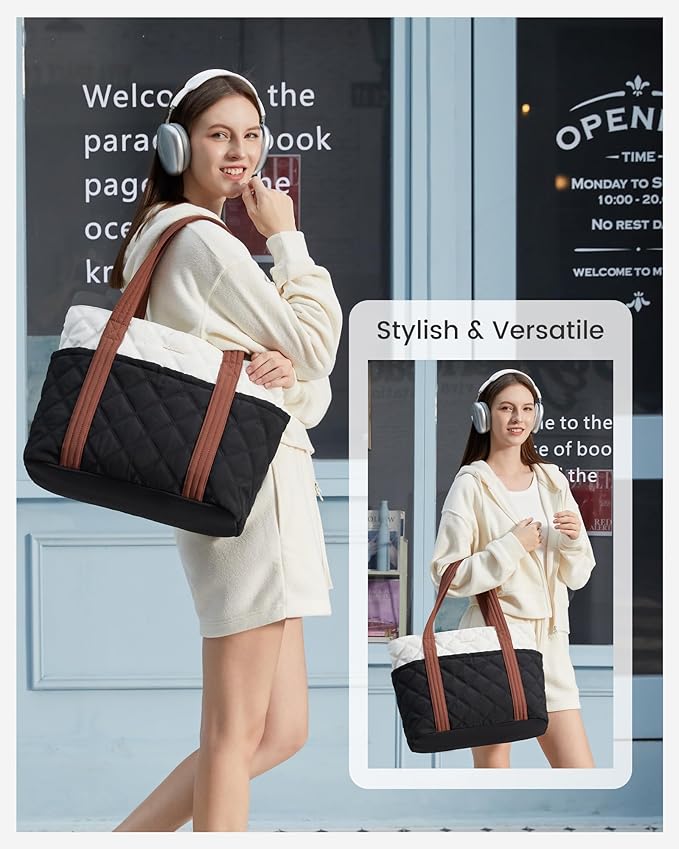 LOVEVOOK Puffer Tote Bag for Women, Puffy Work Handbag, Travel Shoulder Carry On Bag with Zipper for Teacher Nurse Gym