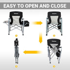 KingCamp XXL Oversized Directors Chair with Side Table, Heavy Duty Camping Chairs 600lbs with Cooler Bag, Portable Folding Camp Chair with Wide Seat for Camping Hiking Fishing Lawn Outdoor and Sports