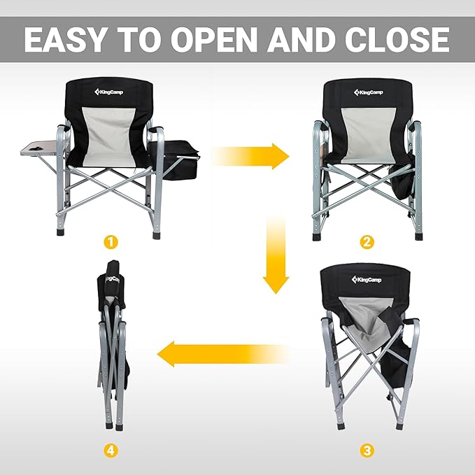 KingCamp XXL Oversized Directors Chair with Side Table, Heavy Duty Camping Chairs 600lbs with Cooler Bag, Portable Folding Camp Chair with Wide Seat for Camping Hiking Fishing Lawn Outdoor and Sports