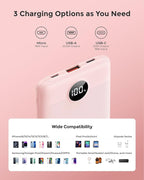 VEEKTOMX Small Portable Charger, Mini Power Bank 10000mAh, PD 22.5W Fast Charging USB-C Battery Bank, Travel Essentials Dual Voltage External Portable Powerbank for iPhone/Samsung/Google Pixel, Pink