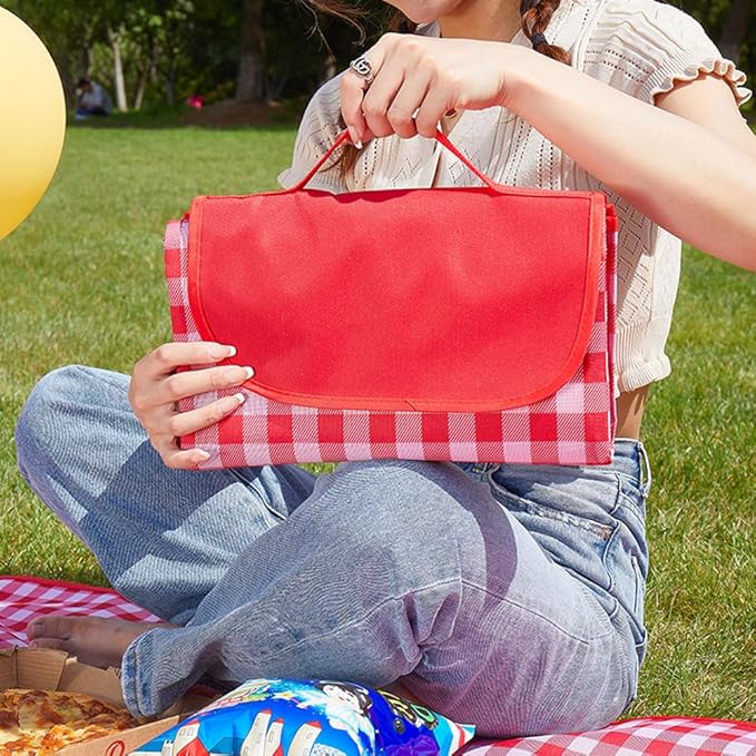 Extra Large Picnic Blanket Beach Blankets, Outdoor Foldable Waterproof Sand Mat for Beach Camping Hiking Travel Family Concerts Grass Park Music Festival Lawn Mats (Red, 80x80inch)