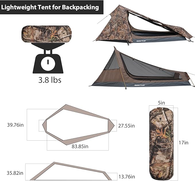GEERTOP Ultralight Bivy Tent for 1 Person 3 Season Waterproof Single Person Backpacking Tent for Camping Hiking Backpack Travel Outdoor Survival Gear