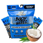 Body 12-Count Wipes - Original Disposable Wipes, Individually Wrapped for the Gym, Workout, Hiking, Travel, and Sport (Coconut)