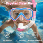 Vvinca Snorkeling Gear for Kids Dry Top Kids Snorkel Set for Boys Girls Junior Youth Children Age 4-14 Swim Goggles with Nose Cover Anti-Fog Panoramic View Adjustable Elastic Diving Mask and Snorkel