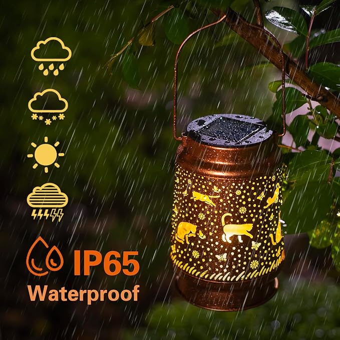 Cat Solar Lanterns Outdoor Waterproof Hanging Solar Lights Cat Gifts for Women Men Metal Decorative LED Cat Lanterns for Garden Decor,Yard,Patio,Lawn,Tabletop,Pathway,Landscape