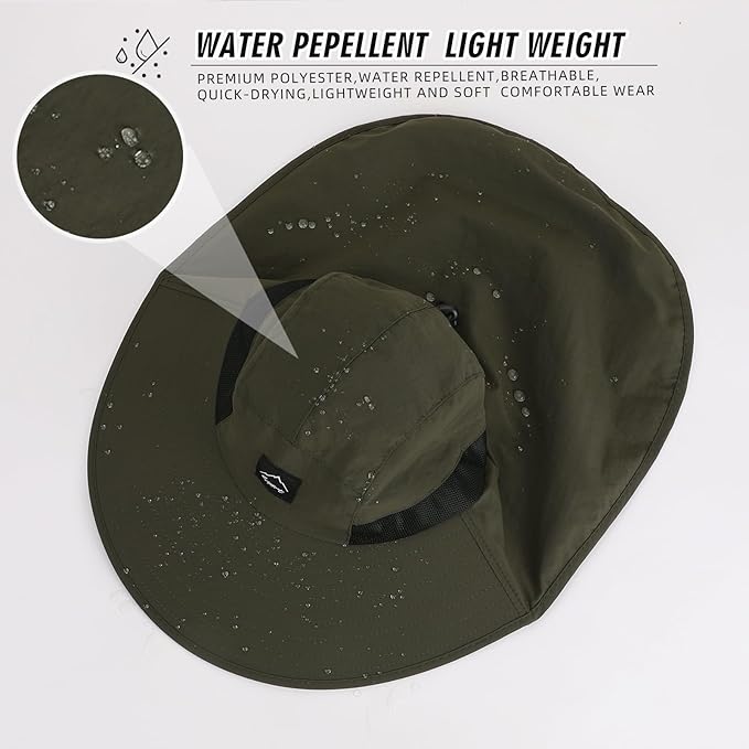 Rosoz Outdoor Sun Hat for Men Women, UPF50+ Protection Safari Cap Wide Brim Mesh Fishing Hat with Neck Flap Beach Garden