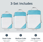Compression Packing Cubes 3 Set, Compressible Space-Saving Packing Cubes for Travel - Compression Bags, Luggage Organizer, Travel Essentials for Women, Teal
