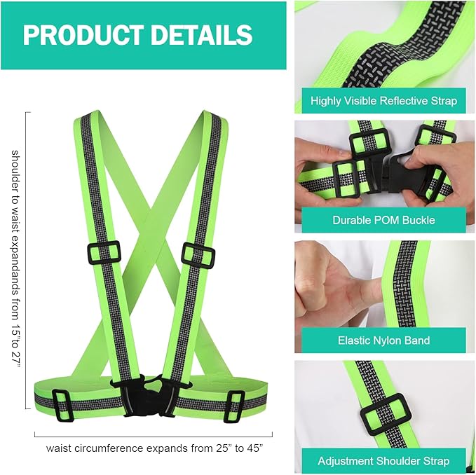 Reflective Vest Running Gear,Reflective Straps Safety Vest High Visible Vest for Night Running,Cycling,Motorcycle,Walking Vest 2Pack