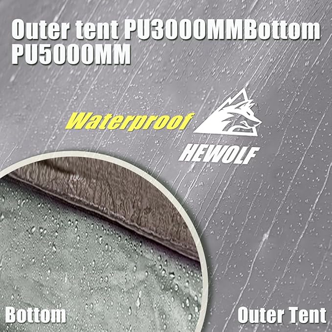 Hewolf 2/3/4 Person Camping Tent - Instant Pop Up Waterproof 2 Doors Tent with Easy Setup | 3-Season Hexagonal Dome Design for Family, Hiking & Traveling