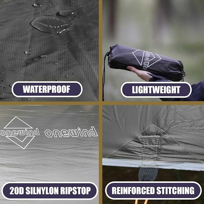 onewind Camping Hammock with Rain Fly and Bug Net Portable Lightweight 11ft Double Hammock with 12ft Ultralight Silnylon Tarp and Mosquito Net Ridgeline 12Ft Tree Straps for Camping Hiking Backpacking