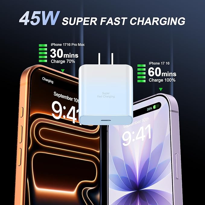 Phone 16 Pro Max Charger Fast Charging, 45W USB C i-Phone 16 Super Fast Charger Block with 10ft Long Type C Charging Cable Cord for iPhone 16/16 Pro/16 ProMax/16 Plus, 15/15 ProMax/Pro/Plus-Gradient