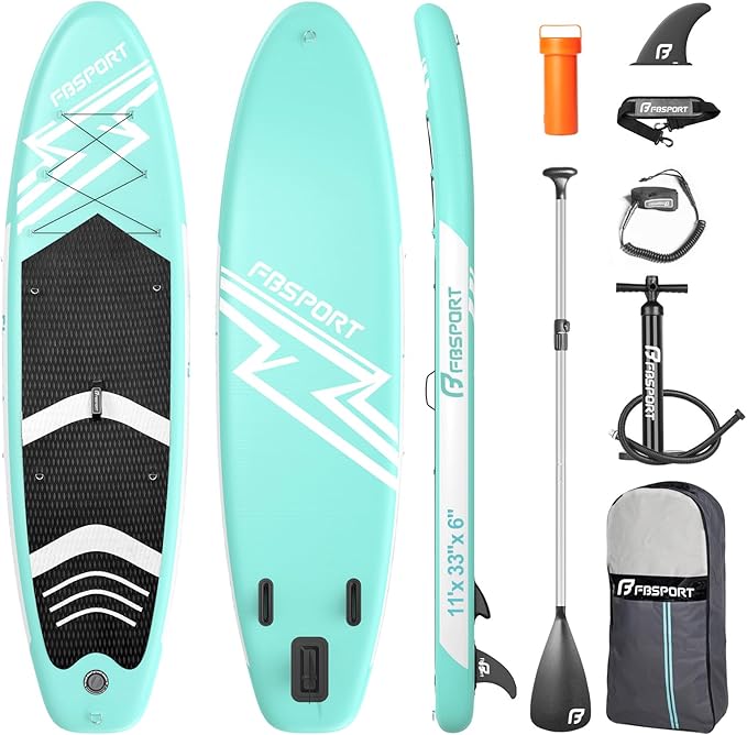 FBSPORT 11' Premium Stand Up Paddle Board, Yoga Board with Durable SUP Accessories & Carry Bag | Wide Stance, Surf Control, Non-Slip Deck, Leash, Paddle and Pump for Youth & Adult