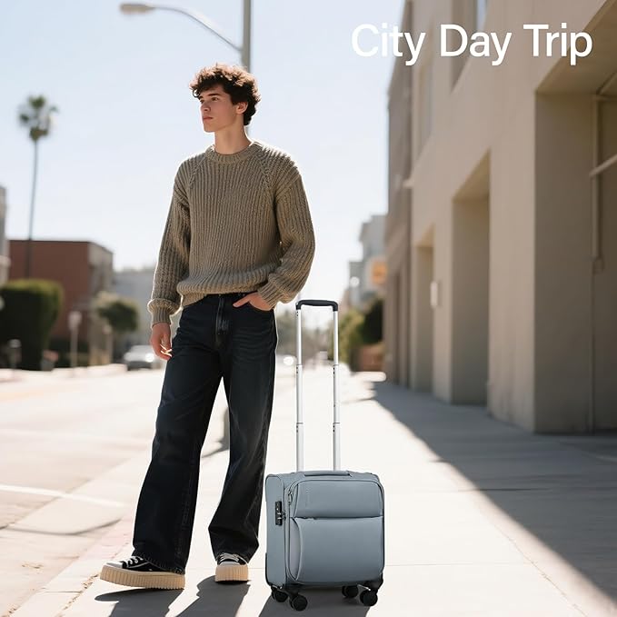 Hanke 16 Inch Underseat Carry On Luggage with Spinner Wheels Airline Approved, Small Rolling Suitcase Softside Underseater Lightweight TSA Travel Roller Suitcase Carry-On Bag(Purple)